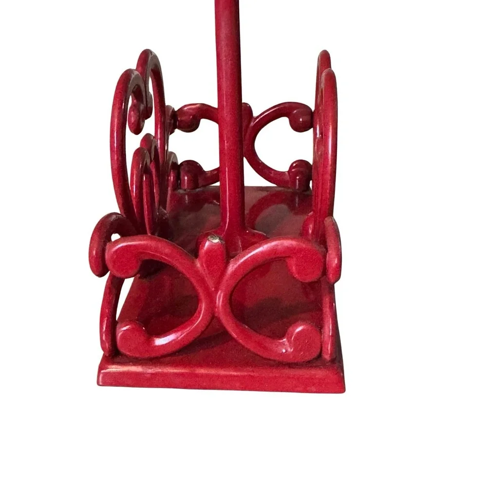 Red Heart Cast Iron Salt & Pepper Shaker Caddy Holder Farmhouse Kitchen Decor